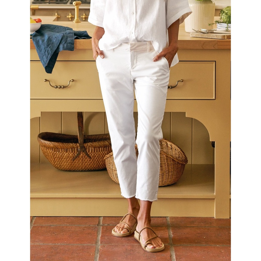 Frank & Eileen Wicklow Italian Chino Pants 4 White Cropped Raw Hem Relaxed Fit